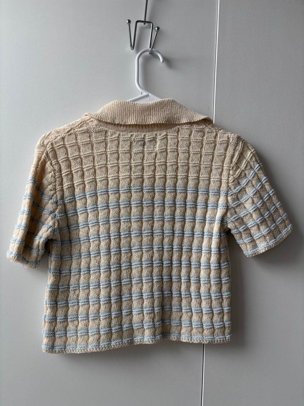 UO Cream & Light Blue Knit Button-Up Collared Top - Picture 2 of 2